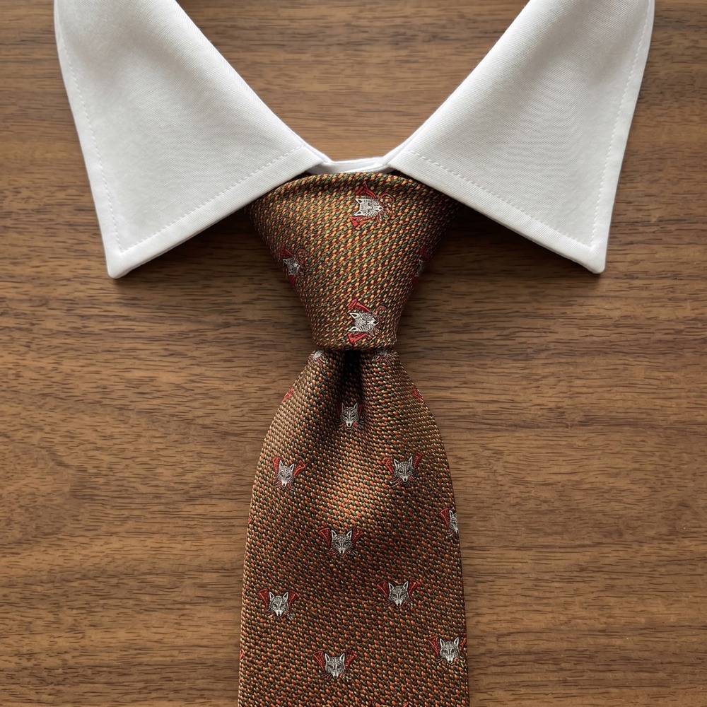 Vintage 60s 70s Guy Laroche Paris Fox Motif Mask Equestrian Silk Tie Mens Preppy